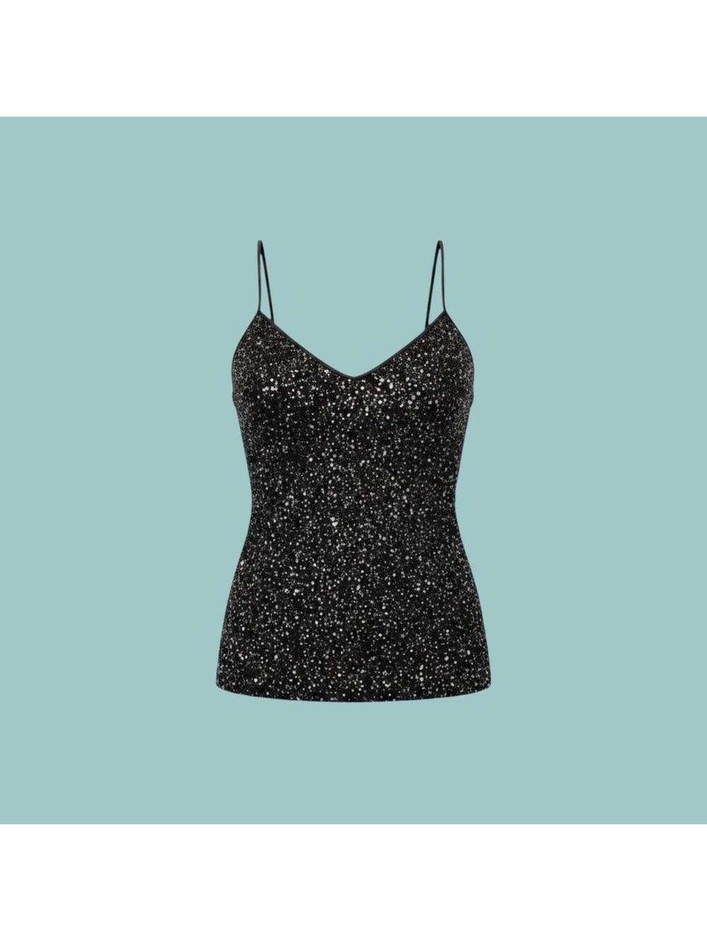 Express Vintage Y2K Black Sequin Spaghetti Strap Camisole Top